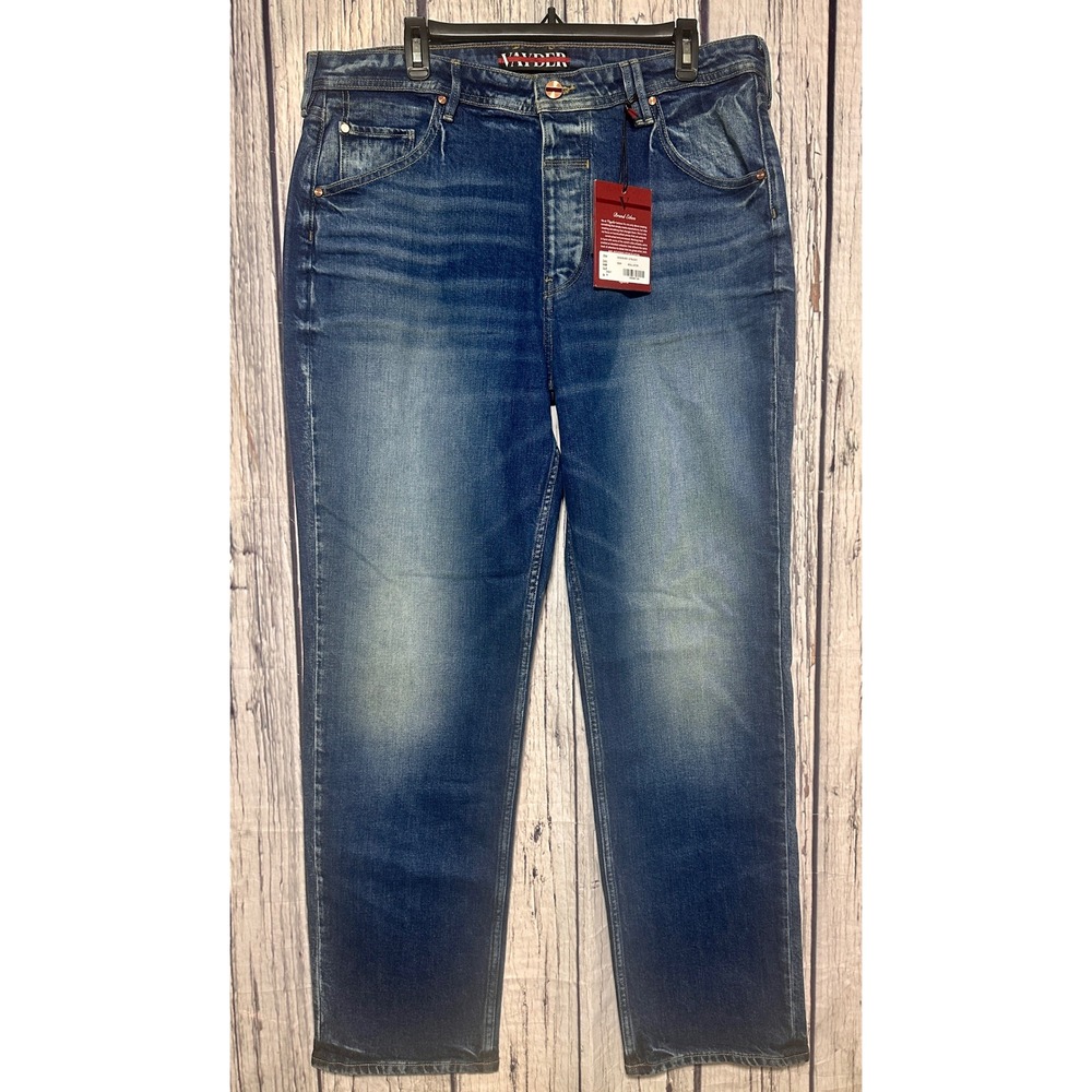 Vayder Straight Fit Jeans Mens 36 McAllister Blue Denim Button Fly Fade NEW